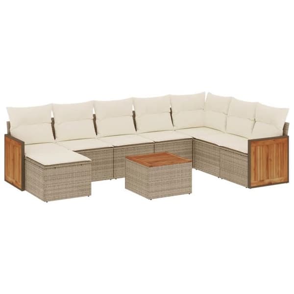 Maison Exclusive - Trädgårdsmöbler med kuddar 9 delar beige flätad resin beige
