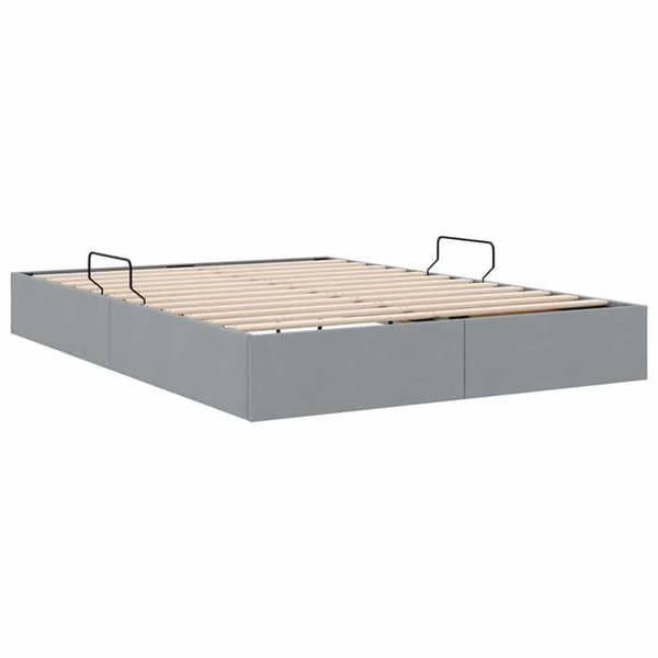 Opbevaringsseng - EKSKLUSIV HUS - 135 x 190 cm - Lys grå - Stof - Hydraulisk løft Ljusgrått