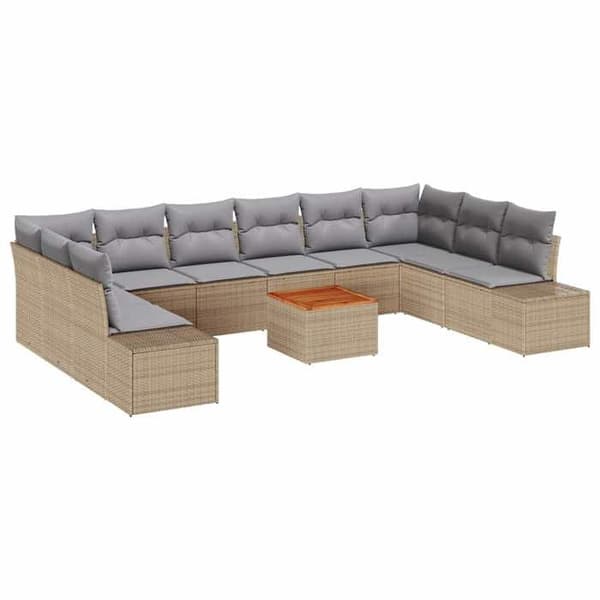 Maison Exclusive - 11 osan beige polyrottinkinen puutarhakalustesetti