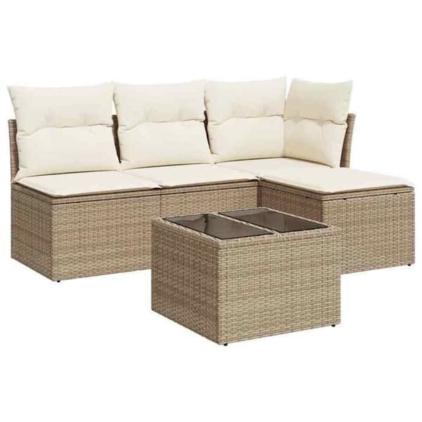Maison Exclusive - Trädgårdsmöbler med kuddar 5 delar beige flätad resin
