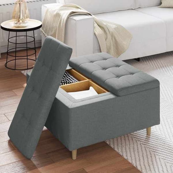 Maison Exclusive - Ottoman med förvaring Mörkgrå 80 x 80 x 45 cm tyg