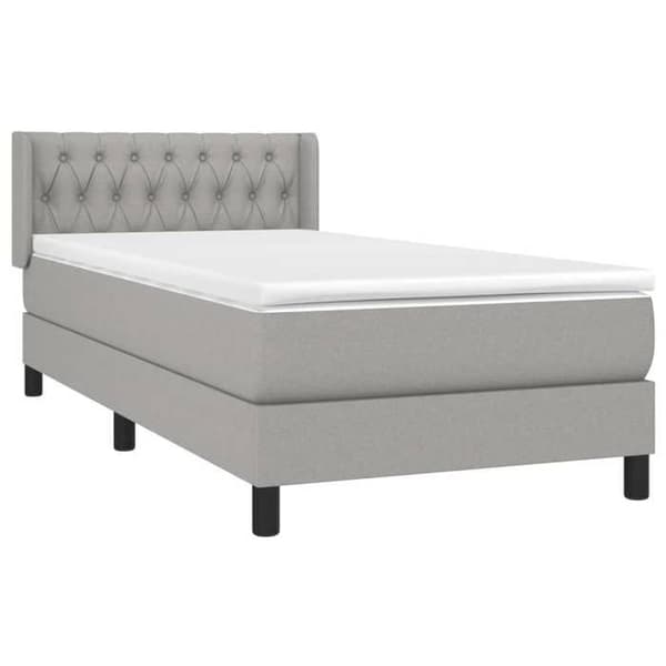 Seng med madras - Eksklusivt hus - 90x200 cm - Justerbar hovedgærde - Lys grå - Pocketfjedre