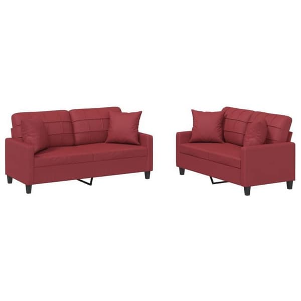Maison Exclusive - Set med 2 soffor och kuddar i bordeauxfärgad konstläder