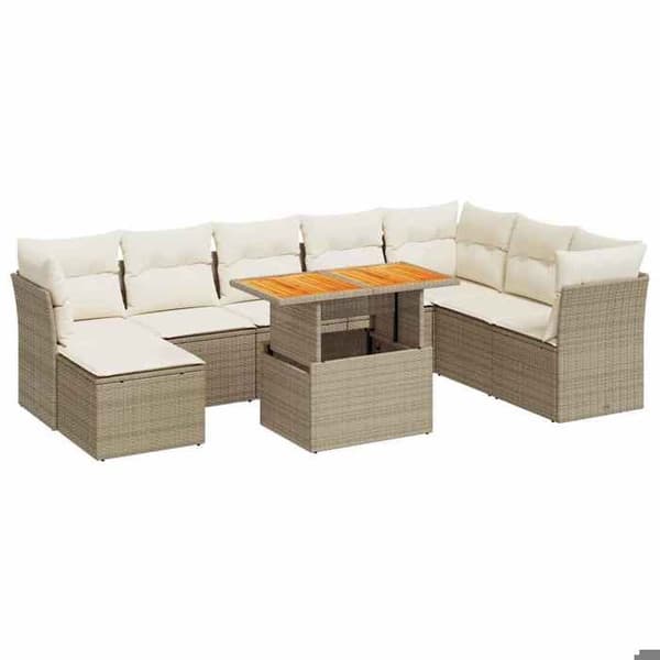 Maison Exclusive - Trädgårdsmöbler med kuddar 9 delar beige flätad resin