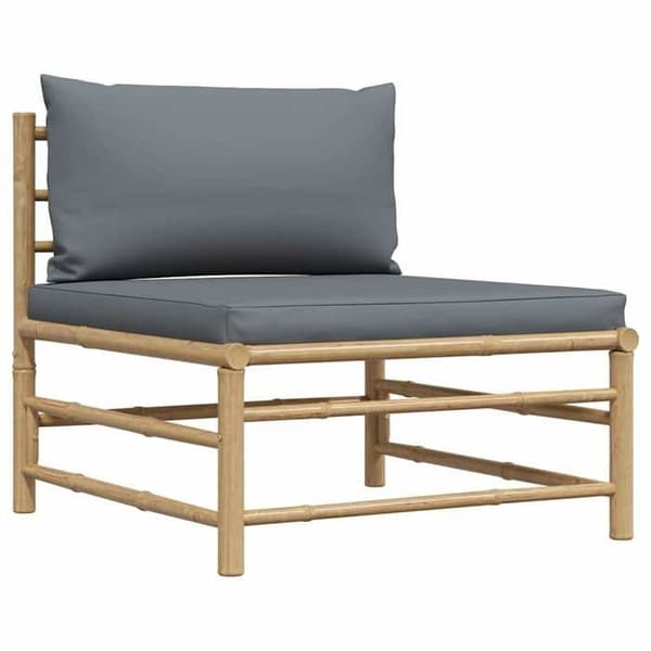 Maison Exclusive - Mitten av trädgården soffa med mörkgrå kuddar i bambu