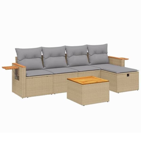 Maison Exclusive - Trädgårdsmöbler med kuddar 6 delar blandning beige flätad resin