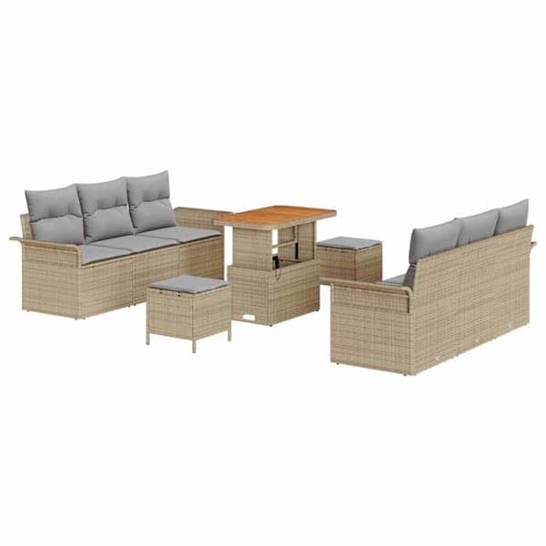 Maison Exclusive - 9 osan beige polyrottinkinen puutarhakalustesetti