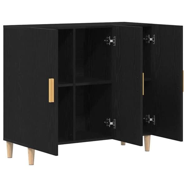 Buffet - EKSKLUSIVT HUS - Sort eg 90x34x80 cm - Ingeniørtræ - Flush døre - Kegleformede ben svart ek
