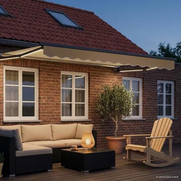 Utdragbart markis - EXKLUSIVT HUS - Elektrisk - 3,5 x 2 m - Väder sensor - LED-belysning Grädde