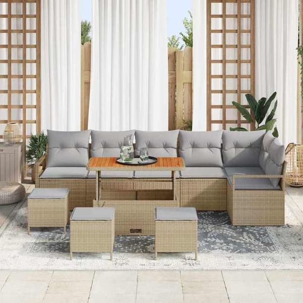 Maison Exclusive - 10 osan beige polyrottinkinen puutarhakalustesetti