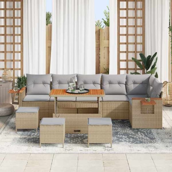 Maison Exclusive - 10 osan puutarhakalustesetti, beige polyrottinki