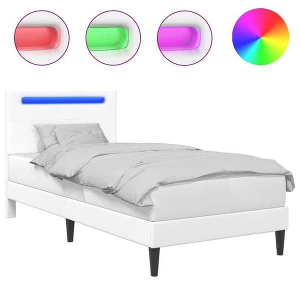 Sengestel - EKSKLUSIV HUS - 90 x 200 cm - Kunstlæder - Multifarvede LED-striber - Hvid Vit