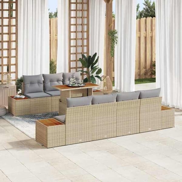 Maison Exclusive - 8 osan beige polyrottinkinen puutarhakalustesetti