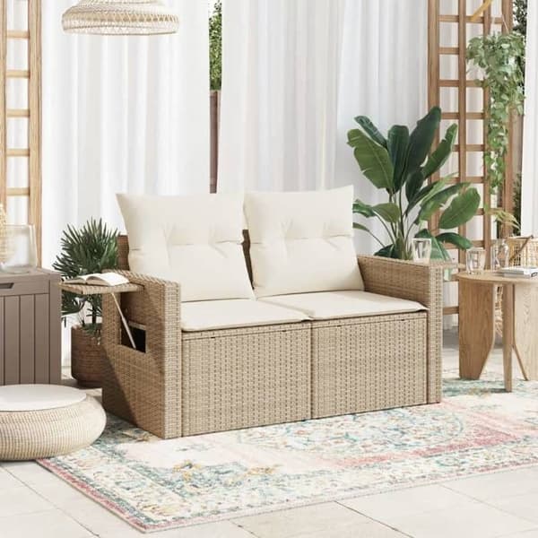 Maison Exclusive - Trädgårdsoffa med kuddar 2 platser beige flätad resin