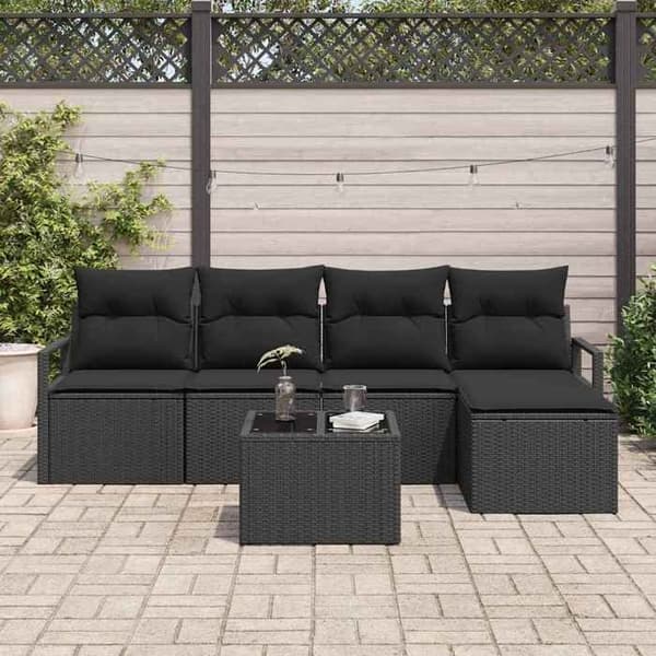 Loungebænke - MAISON EXCLUSIVE - Sæt 6 pc - Sort - Poly rattan & stål - Modulerbar med opbevaring Svart