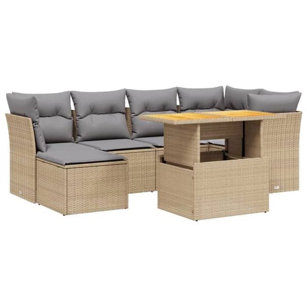 Maison Exclusive - Trädgårdsmöbler med kuddar 7 delar beige flätad resin beige