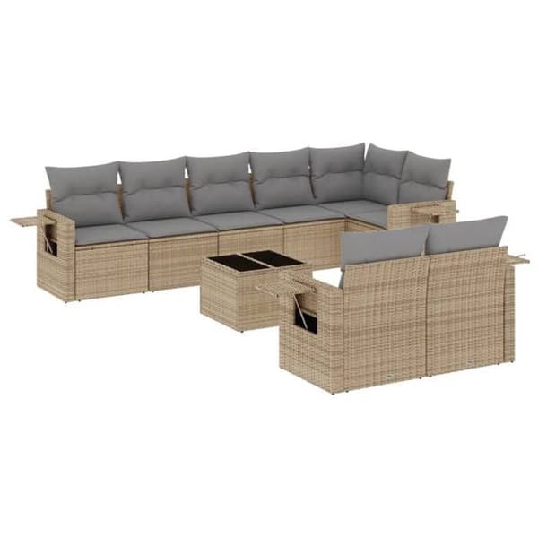 Maison Exclusive - Trädgårdsmöbler med kuddar 9 delar beige flätad resin beige