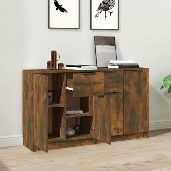 Maison Exclusive - Buffeter 2 stk Røget eg 60x30x70 cm Ingeniørtræ Rökt ek