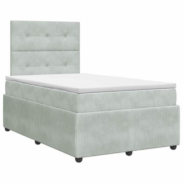 Sängram med madrass - EXKLUSIV HEM - Boxspring-säng - 120 x 190 cm - Ljusgrå sammet - Lattsängbotten Ljusgrått