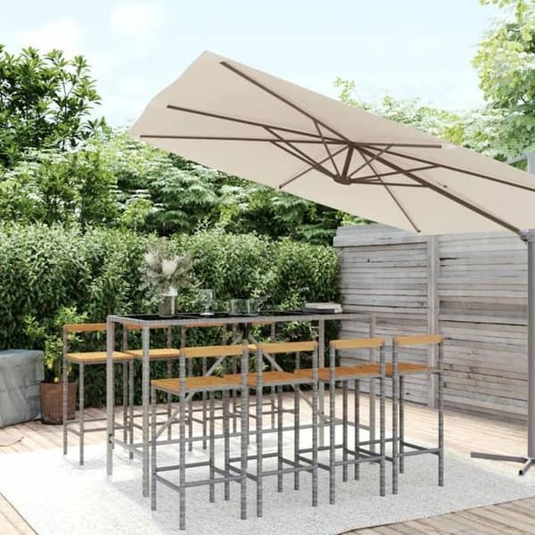 Maison Exclusive - Havebar sæt 9 dele grå poly rattan/massiv akacietræ
