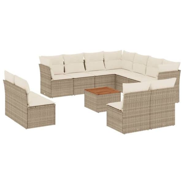 Maison Exclusive - Trädgårdsmöbler med kuddar 12 delar beige flätad resin