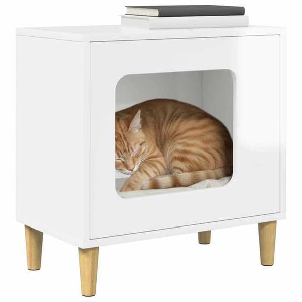 Exklusivt hus - Hus för katt Vit glänsande 51 x 30 x 52 cm Strålande vit
