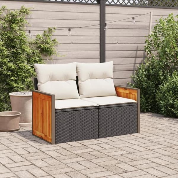 Maison Exclusive - Trädgårdsoffa med kuddar 2 platser svart flätad resin Svart