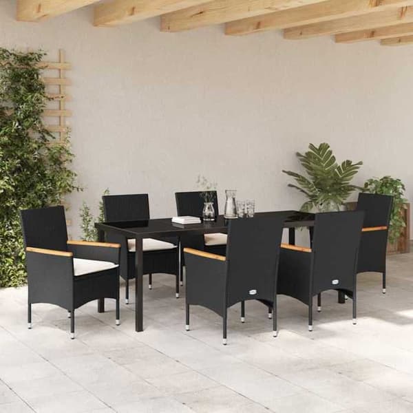 Maison Exclusive - 7 pc have spisebordssæt i sort polyrotin Svart