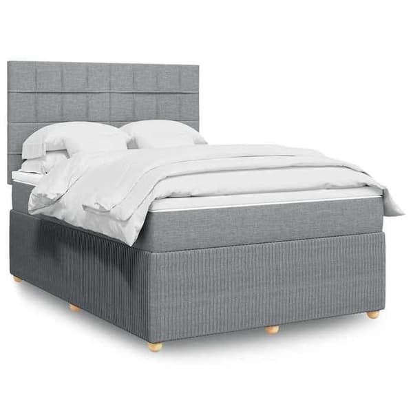 Maison Exclusive - Sengebund med lameller og madras Lys grå 140x190cm Stof