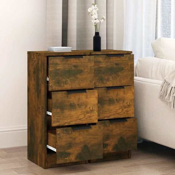Maison Exclusive - Bufféer 2 st Rökt ek 30x30x70 cm Ingenjörsträ