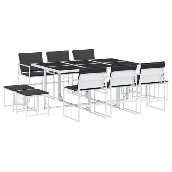 Trädgårdsmöbelset - EXKLUSIVT HUS - 11 delar - Vit textilene - Tempererat glasbord - Stolar med fällbart ryggstöd Vit