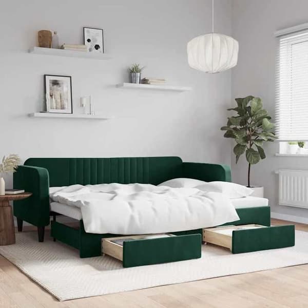 Päivävuode - EXCLUSIVE KOTI - 80x200 cm - Vihreä sametti - 2-in-1 vuode - Säilytyslaatikot