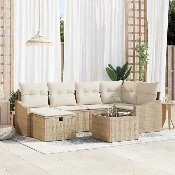 Maison Exclusive - 7 osan sohvasetti beige ja kerma polyrottinkia