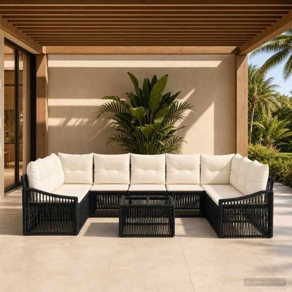 Maison Exclusive - Sæt af 10 pc have-sofaer i sort polyrotin