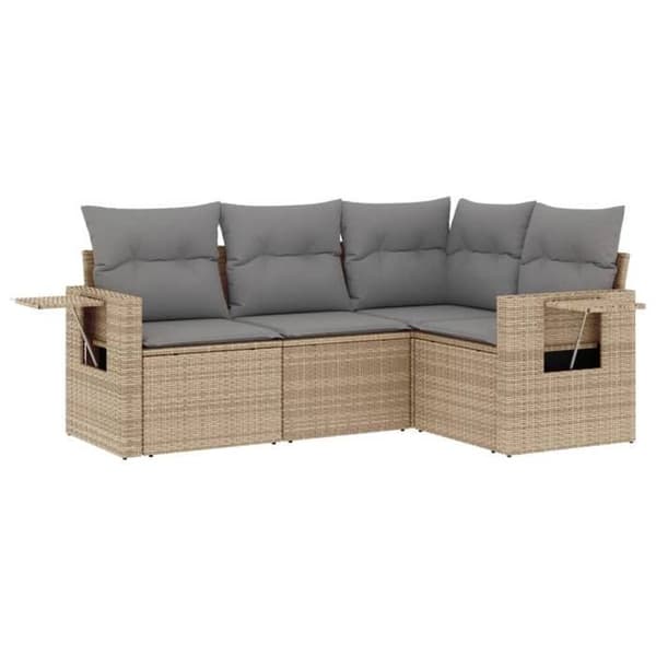 Maison Exclusive - Trädgårdsmöbler med kuddar 4 delar beige flätad resin