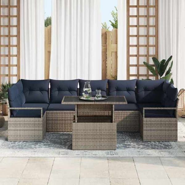 Trädgårdsoffmöbelset - EXKLUSIV HEM - 7 platser modulär - Poly rattan & stål - Inbyggd förvaring