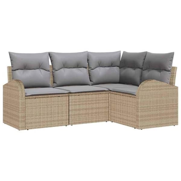 Trädgårdsmöbler - EXKLUSIVT HEM - Modulär - Beige och ljusgrå - Poly rattan struktur - Polyesterkuddar Beige och Ljusgrå