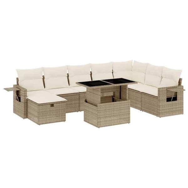 Maison Exclusive - Trädgårdsmöbler med kuddar 9 delar beige flätad resin