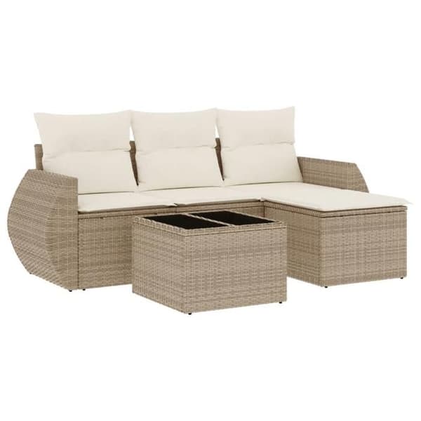 Maison Exclusive - Trädgårdsmöbler med kuddar 5 delar beige flätad resin