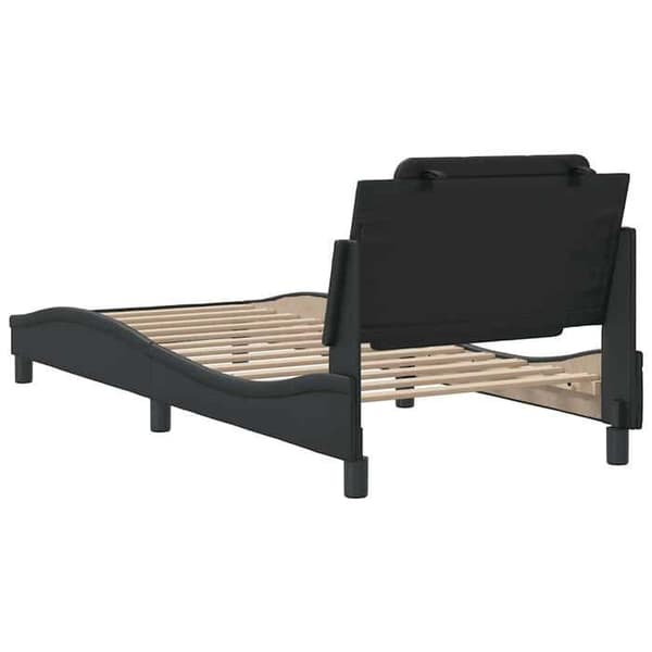 Sengestel - EKSKLUSIV HUS - Zadar - Sort kunstlæder - 90x200 cm - Polstret hovedgærde svart