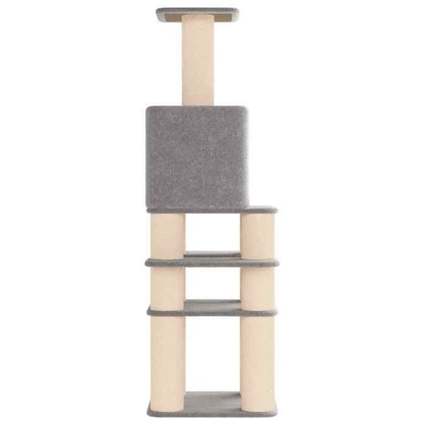 Kattetræ - EKSKLUSIVT HUS - 180 cm - Sisal stolper - Lys grå pels - Flere platforme Ljusgrått