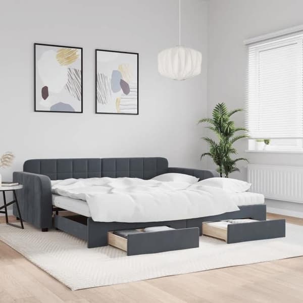 Maison Exclusive - Dagbädd och utdragssäng med mörkgrå lådor 100x200 cm sammet Mörkgrå