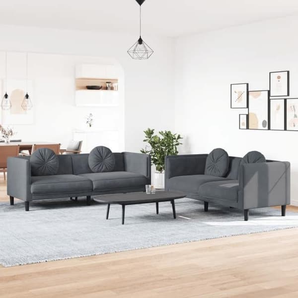 Maison Exclusive - 2-delars soffgrupp med mörkgrå sammetskuddar mörkgrå