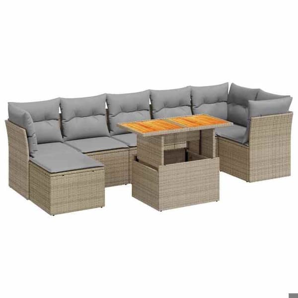 Maison Exclusive - Trädgårdsmöbler med kuddar 8 delar beige flätad resin beige