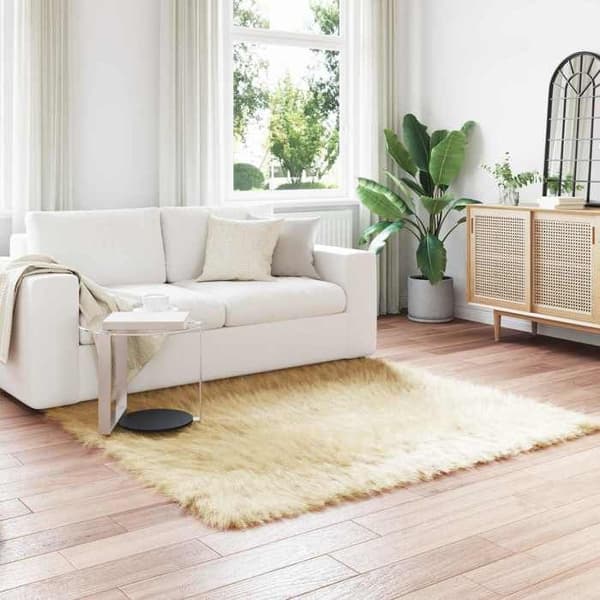 Tæppe - EKSKLUSIVT HUS - TAFALLA - Creme - Polyester - 120 x 120 cm Grädde