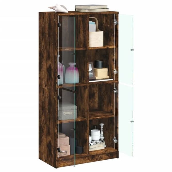 Maison Exclusive - Høj buffet med røget egetræsdøre 68x37x142 cm ingeniørtræ