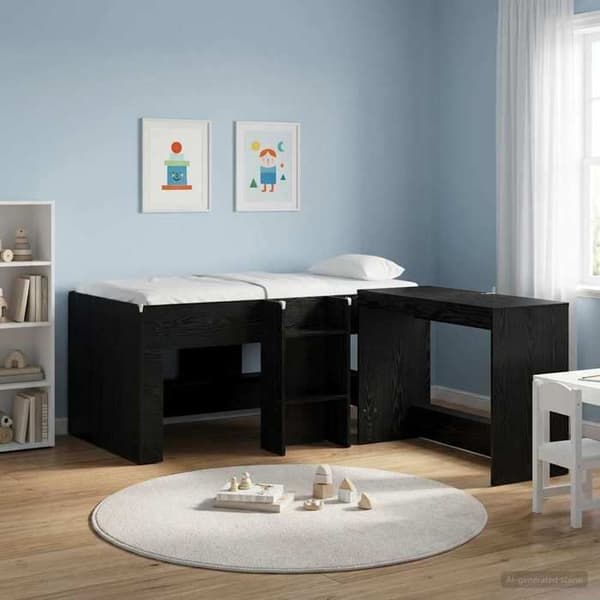 Maison Exclusive - Hög Sängram för Barn i Svart Ek 80 x 160 cm