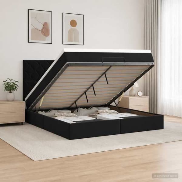 Lysende seng - EKSKLUSIV HUS - Velour - Sort - 140 x 190 cm - Indbygget LED Svart