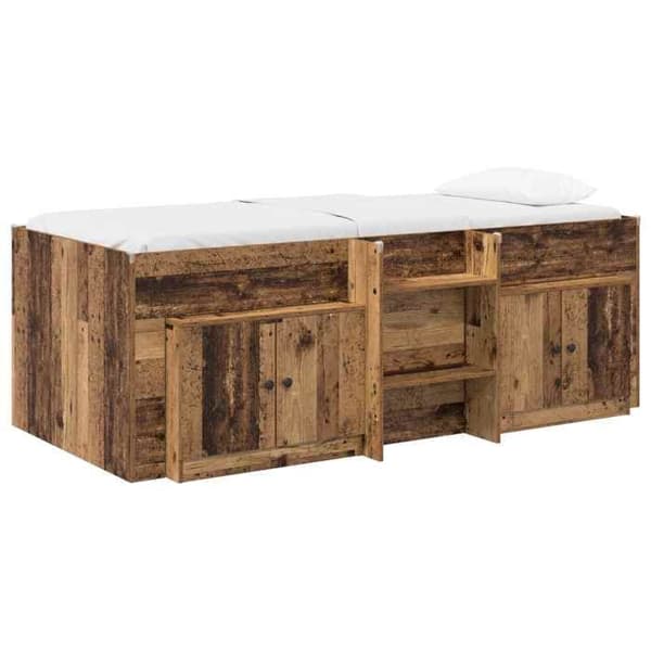 Maison Exclusive - Loft sängram med garderob med dörr 3 pc Antik trä