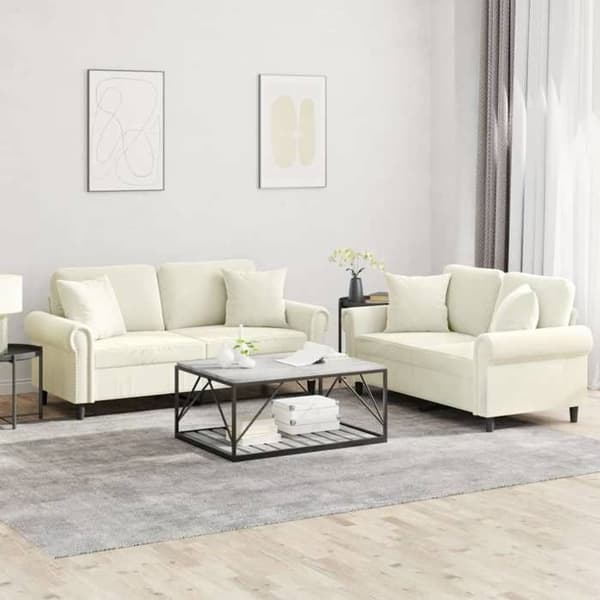 Maison Exclusive - 2 kpl:n sohvasetti, jossa samettiset vaaleanbeige tyynyt